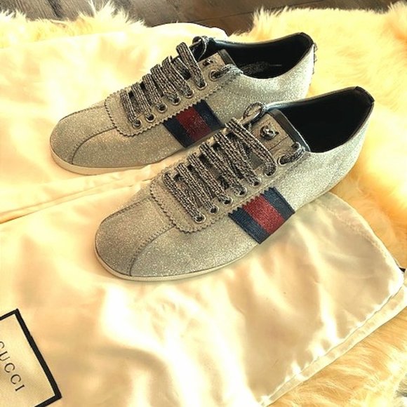 gucci bambi web metallic sneakers